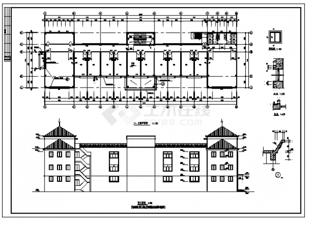 2123平方米海阳市四层凤凰国际乡村社区商业楼建筑施工cad图，共五张-图一