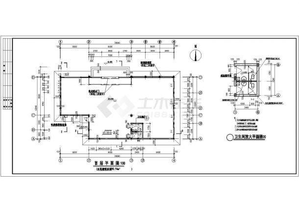 北京某大型商场460平米2层框混结构管理中心建筑设计CAD图纸-图一