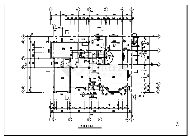 二层沿湖边别墅全套建筑施工cad图，共十二张-图一