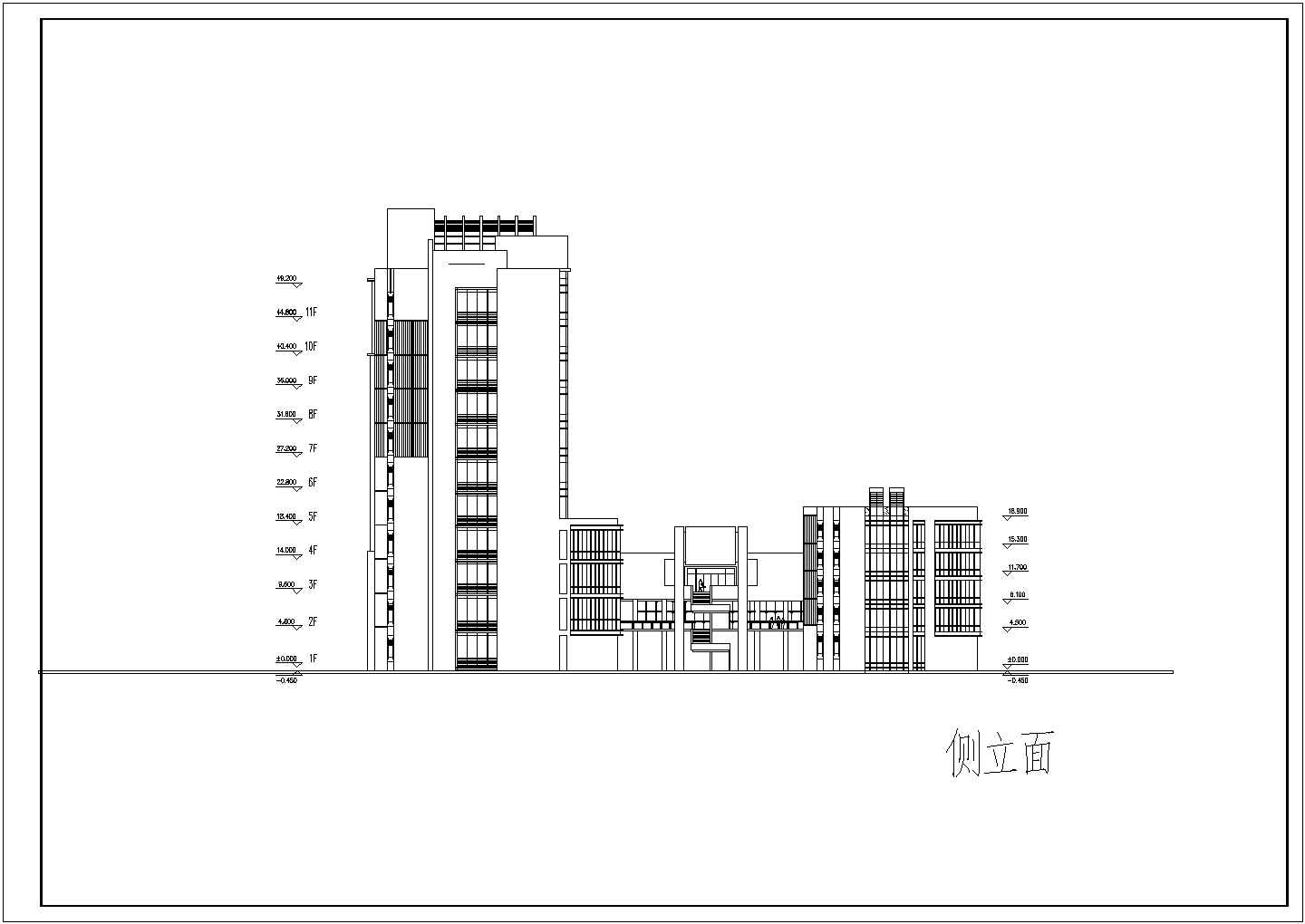 某多层图书办公楼设计cad立面方案图（标注详细）