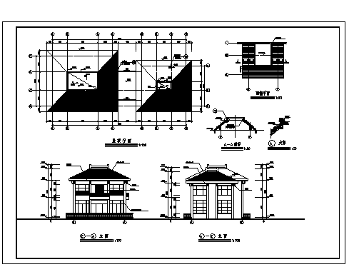 682平方米某二层会所建筑施工cad图(含平立面图，共七张)-图一