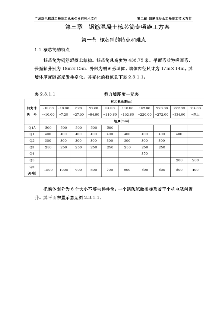 某钢筋混凝土核芯筒专项设计方案-图一