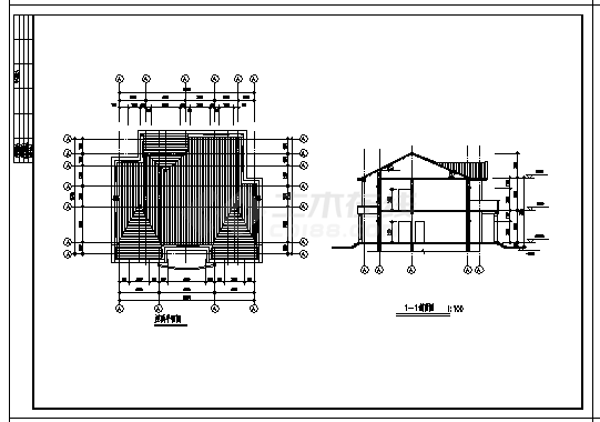二层别墅建筑施工cad图(带三个方案设计，共九张)-图一