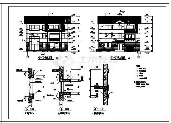 349平方米某三层别墅建筑施工cad图，共四张-图二