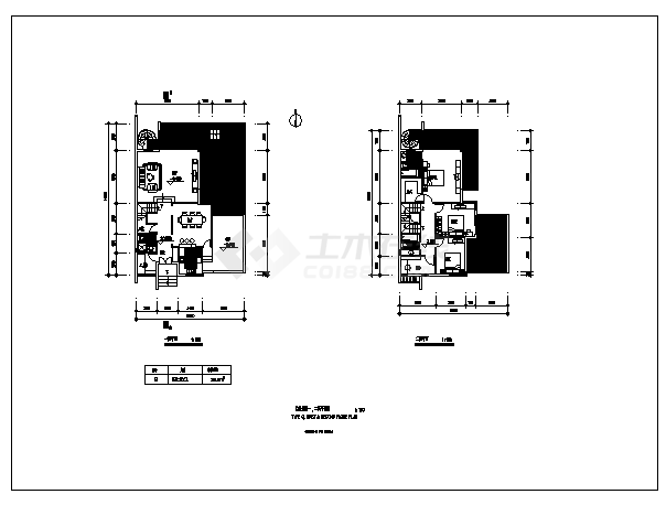 三层斜屋顶别墅建筑施工cad图(含四套设计图，共二十张)-图二