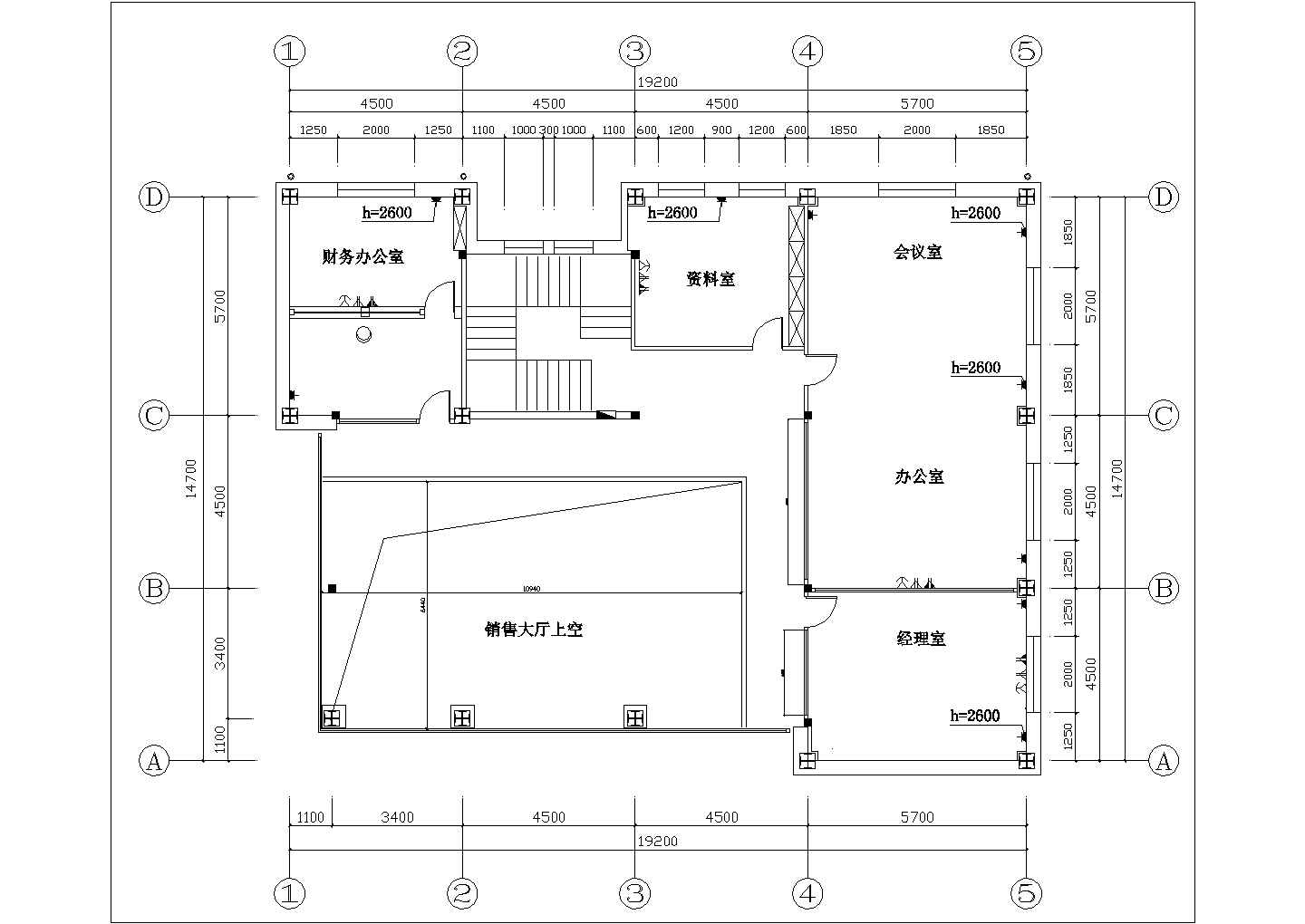 长春市某公寓小区950平米2层框架售楼部室内外装修设计CAD图纸