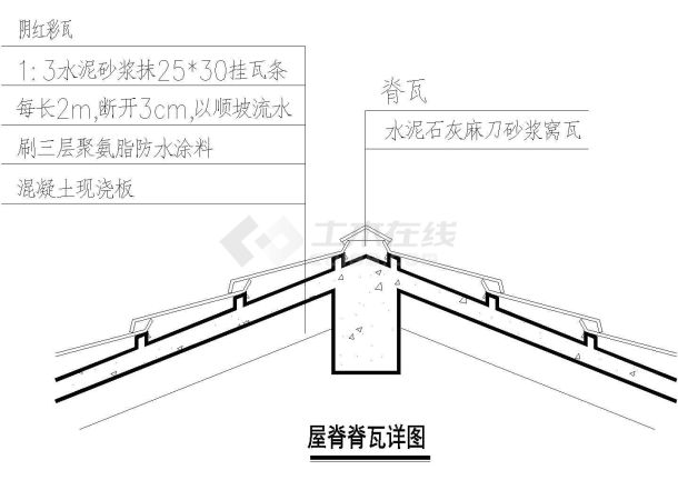 佛山市某高档私人别墅屋脊脊瓦建筑设计CAD施工图-图二