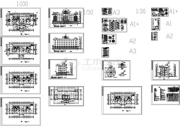 办公楼设计_某现代标准型框架欧式轮胎厂办公楼建筑详细设计施工CAD图纸-图一