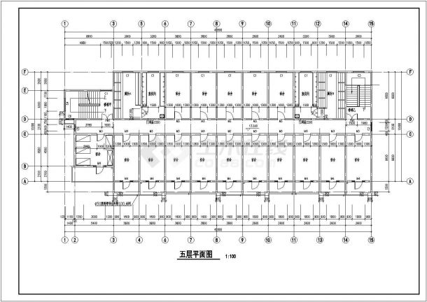 某砖混结构五层学生宿舍楼设计cad全套建筑施工图（含设计说明）-图二