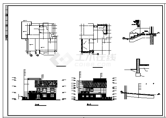 二层精美荷兰式别墅建筑施工cad图，共三张-图二