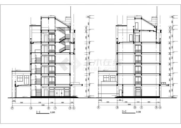 无锡市某管理公司3760平米6层框混结构办公楼建筑设计CAD图纸-图二