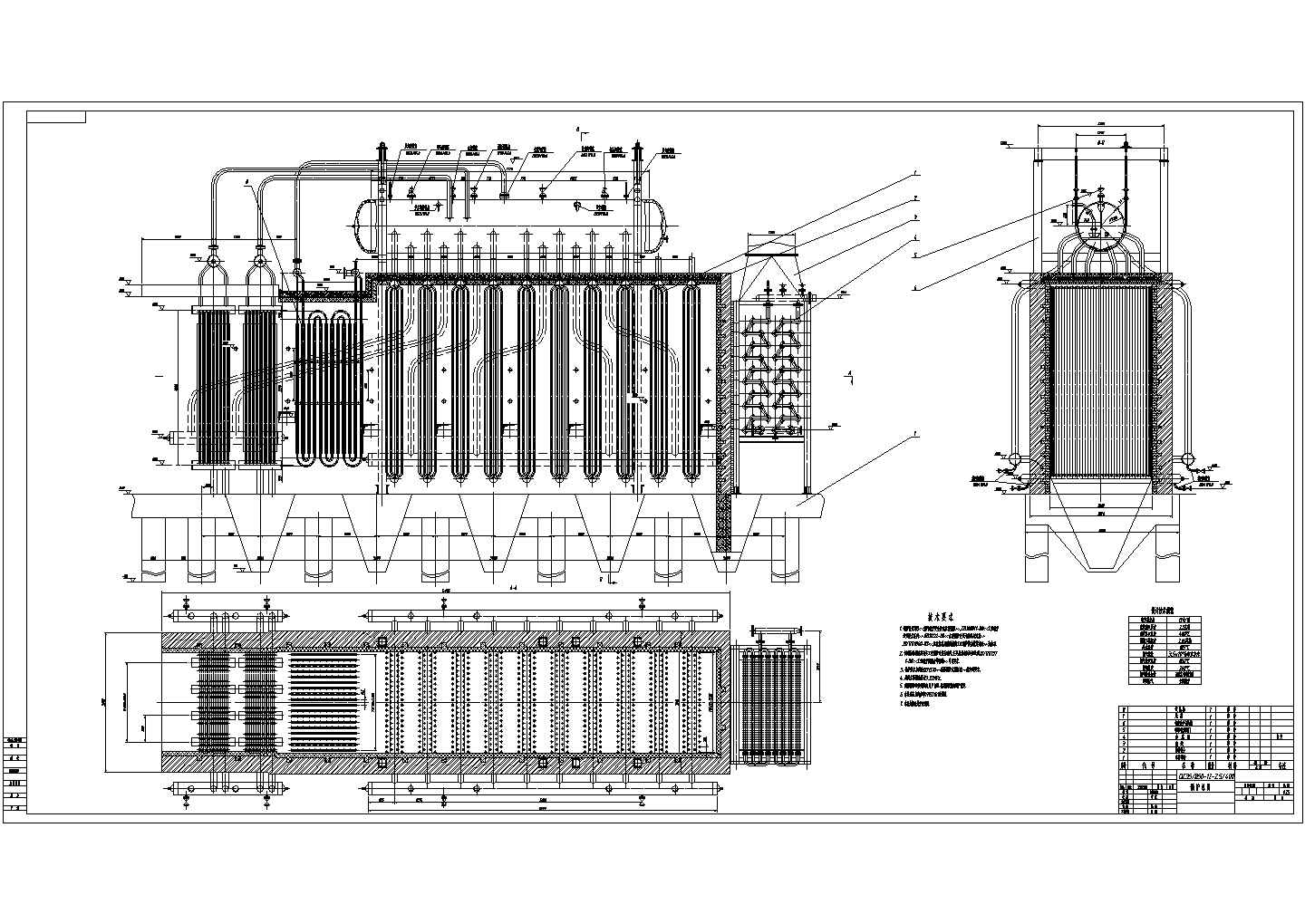 某12吨余热锅炉机械设计cad总装配图（含技术要求）