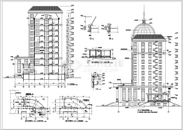 成都市某高校8500平米10层框架行政办公楼建筑设计CAD图纸-图二