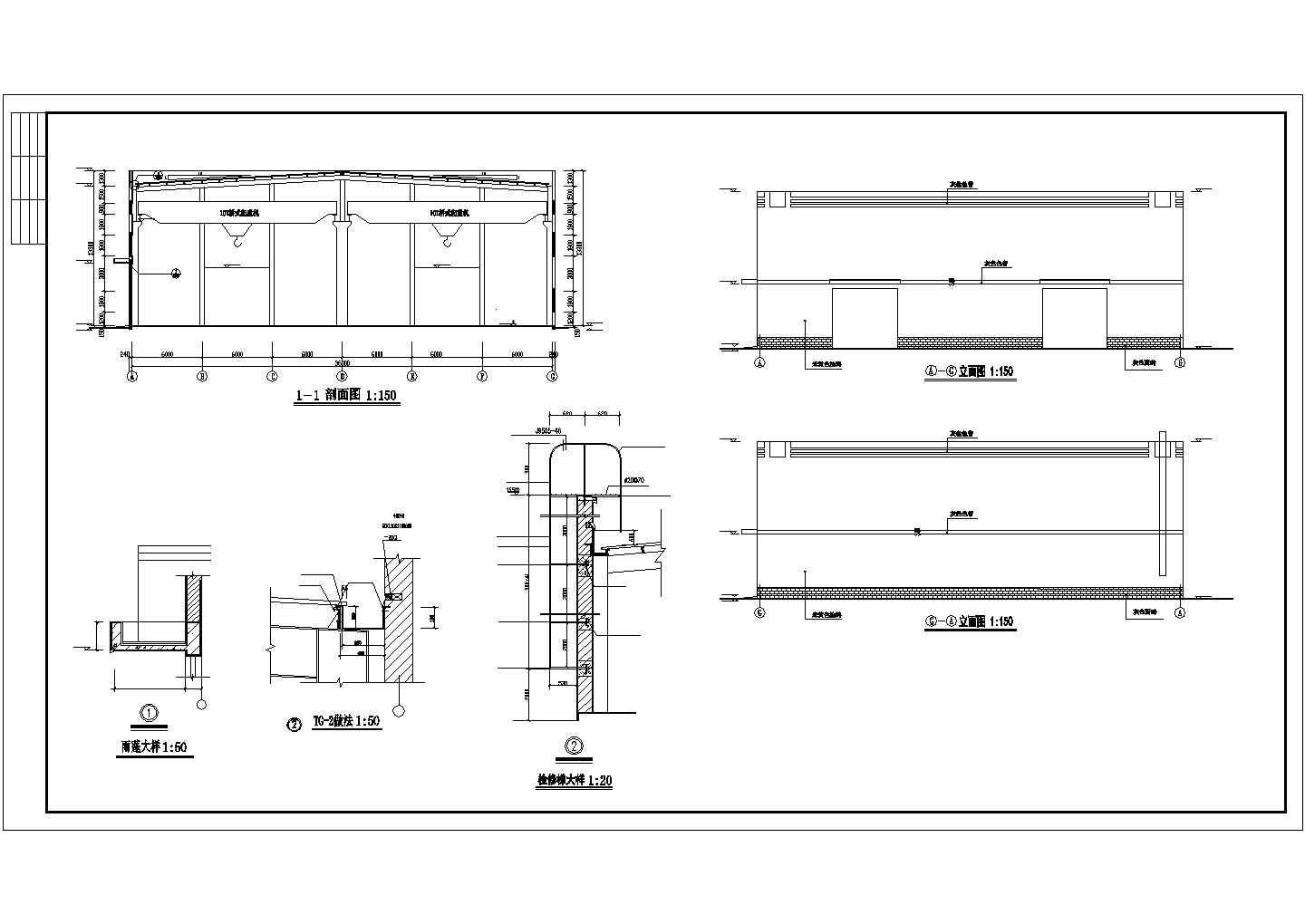 苏州市某服装厂3400平米单层排架结构生产厂房建筑设计CAD图纸