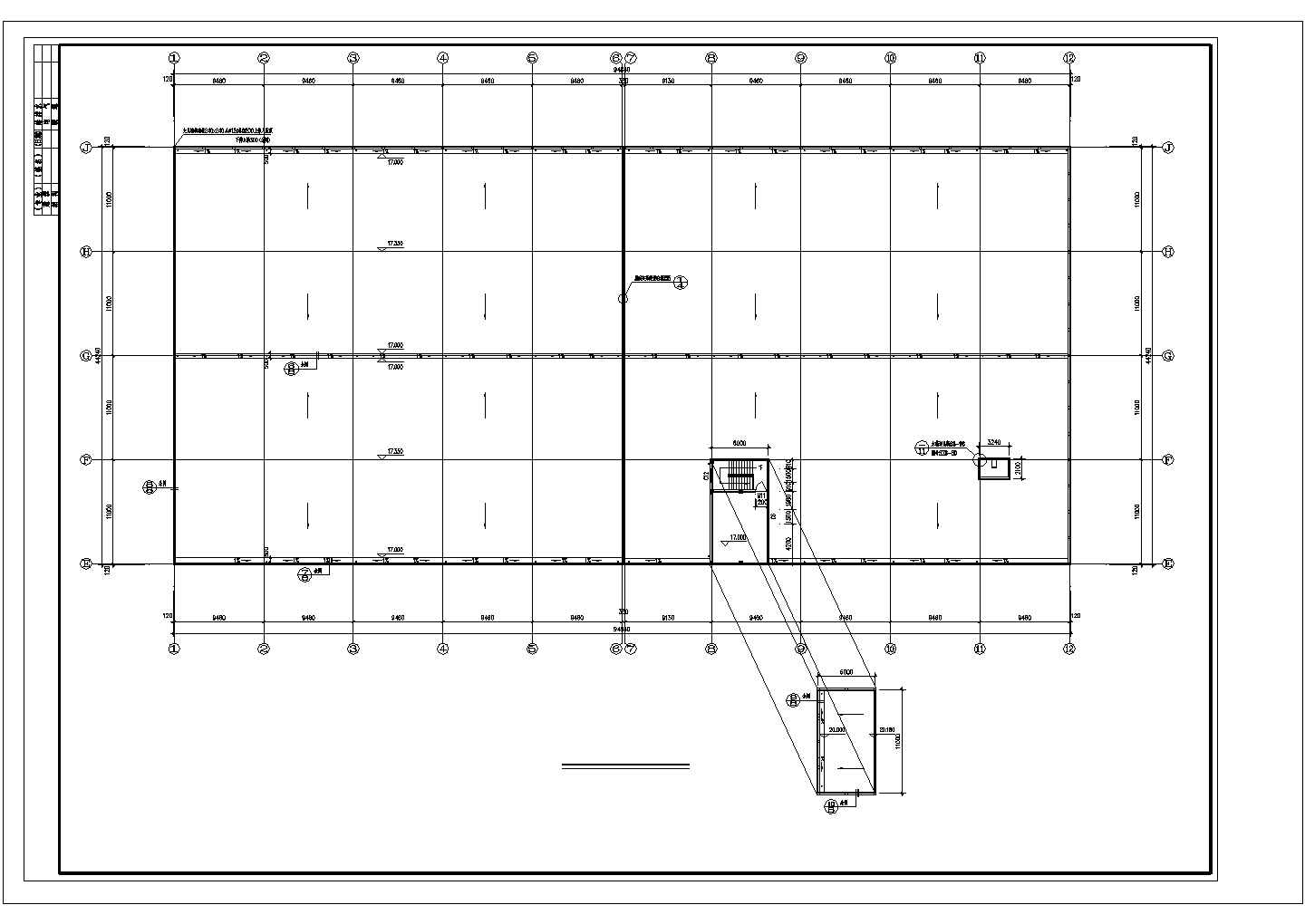 西安市某工厂2100平米3层现浇框架结构生产厂房建筑设计CAD图纸
