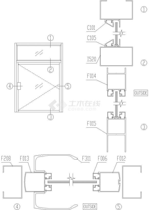 西安市某村镇小型私建楼地弹门结构设计CAD施工图-图二