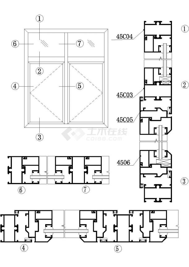 保定市某小区住宅楼内平开窗结构设计CAD施工图-图一
