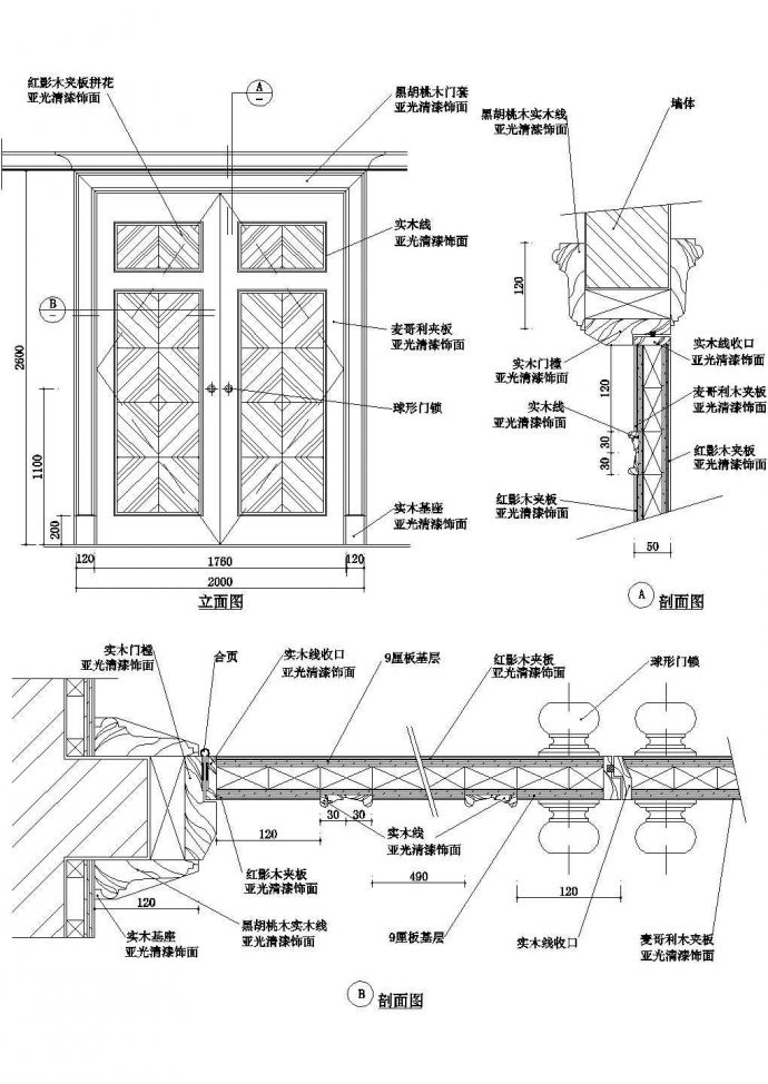 高档红影木和麦哥利夹板门建筑设计CAD施工图（双开）_图1