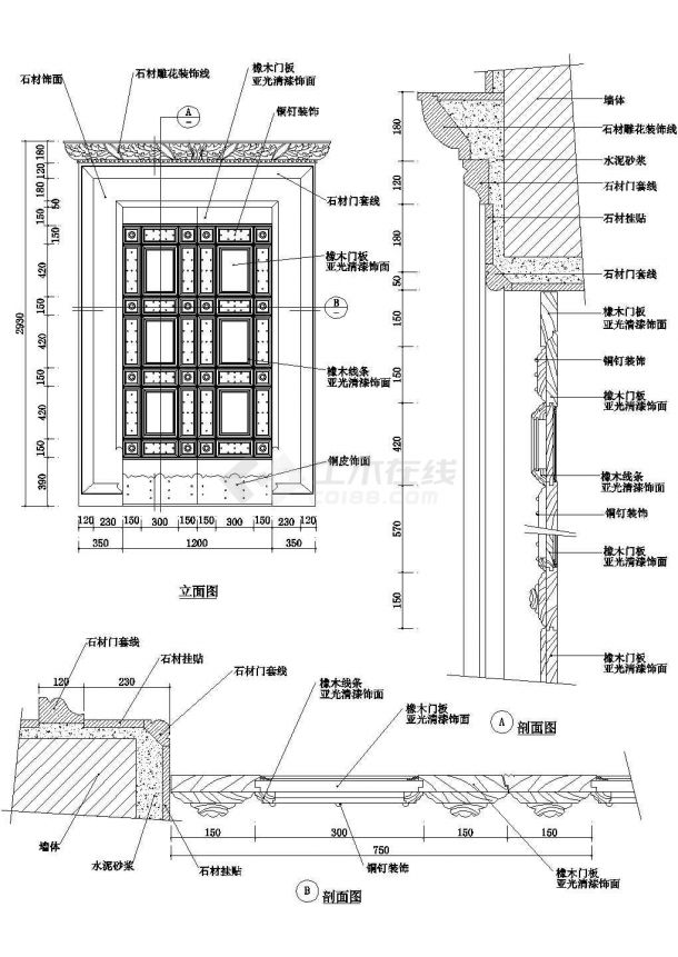 北京海淀区某高档别墅木结构门窗建筑设计CAD施工图-图二