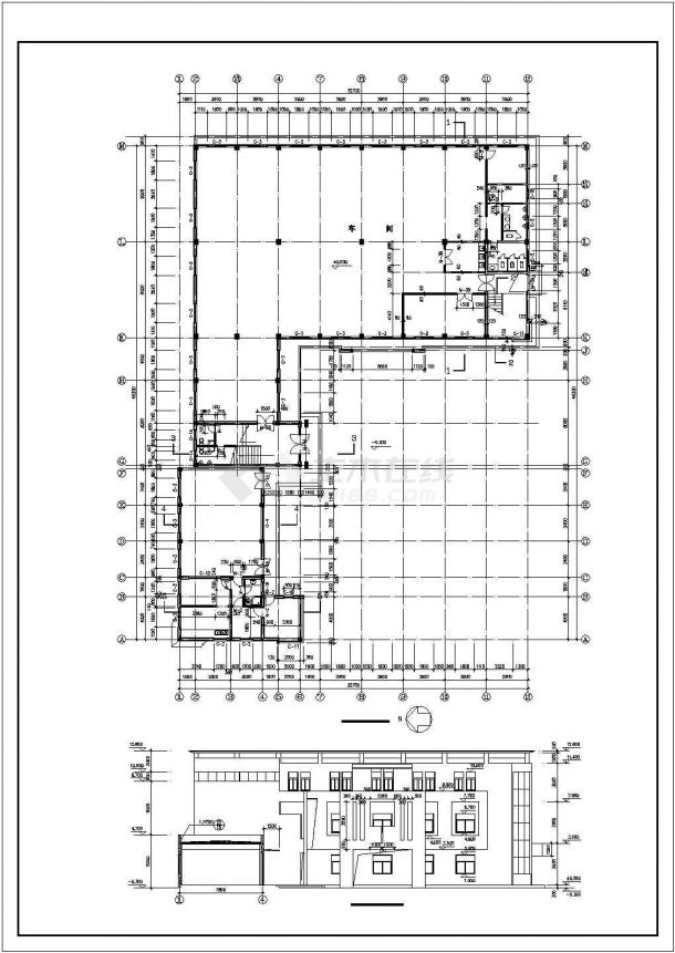 大同市某煤炭厂1千平米3层框架结构加工厂房建筑设计CAD图纸-图二