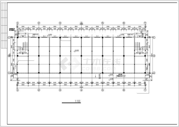 郑州某食品厂1700平米3层框架结构包装厂房建筑设计CAD图纸-图一