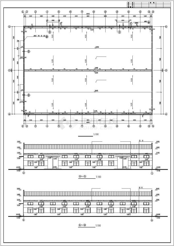 武汉市某工厂1350平米单层排架结构生产厂房建筑设计CAD图纸-图一