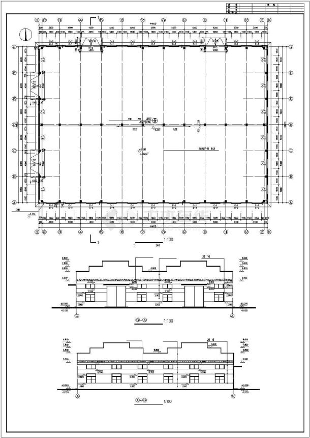 武汉市某工厂1350平米单层排架结构生产厂房建筑设计CAD图纸-图二
