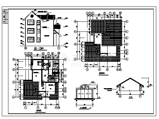 某二层框架结构别墅结构建筑施工cad图，共十张-图一
