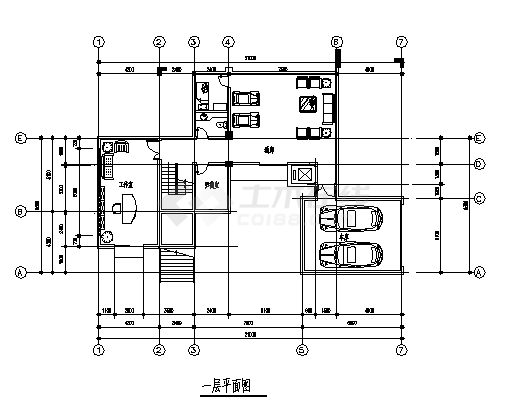 某三层别墅建筑施工cad图(含平立面图，共十二张)-图一