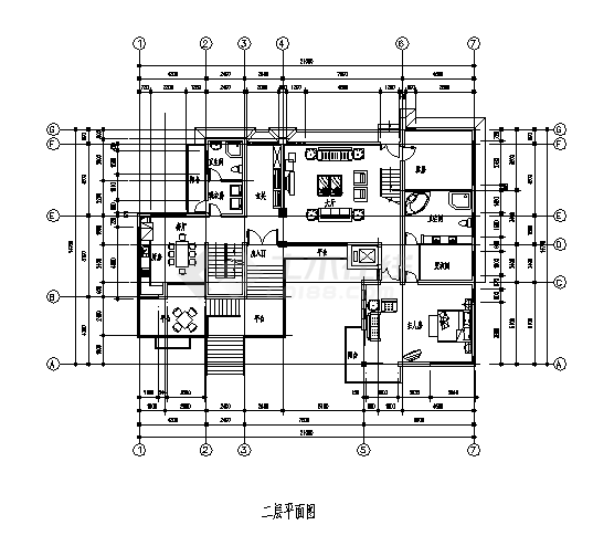 某三层别墅建筑施工cad图(含平立面图，共十二张)-图二
