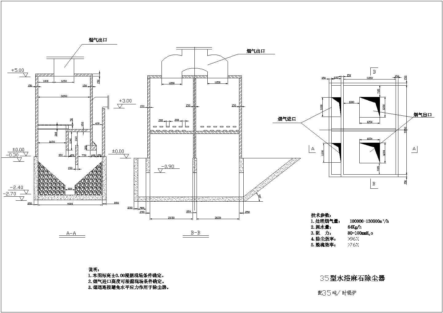 35型水浴麻石除尘器设计cad机械组装图（含技术参数）