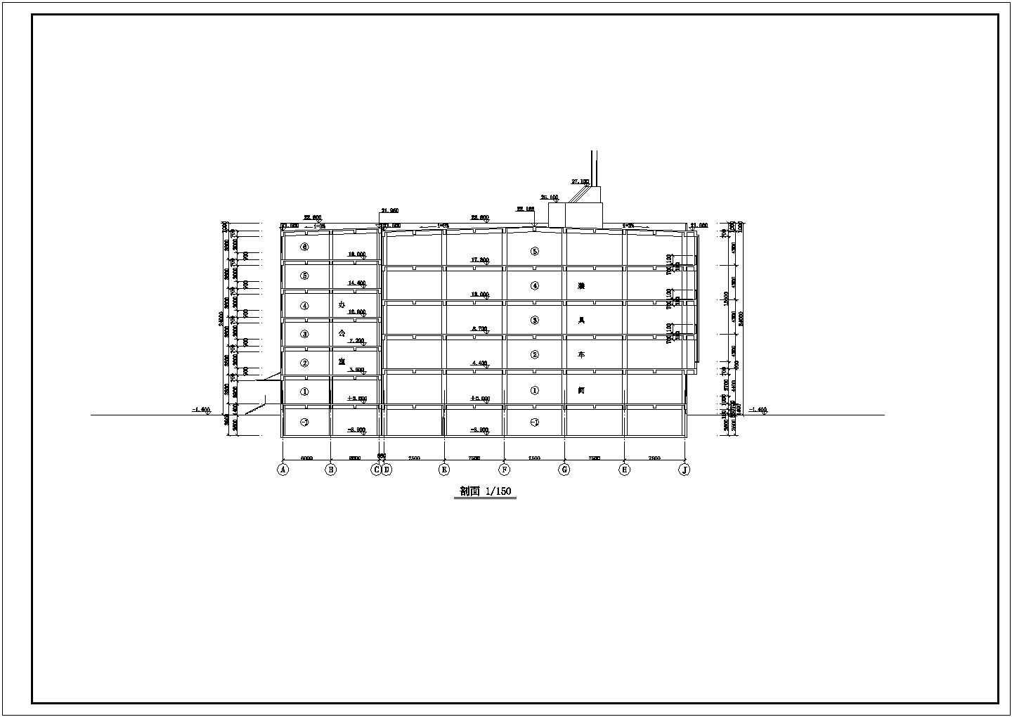 某五层框架结构生产厂房设计cad全套建筑施工图