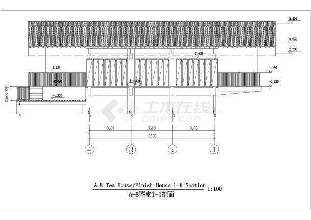 某单层仿古风格茶室设计cad全套建筑施工图（甲级院设计）-图二