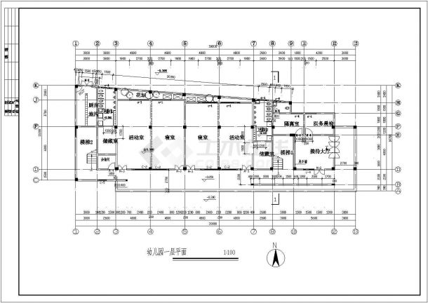 某6班4层1515.1平米砖混结构小区幼儿园设计cad全套建施图（含结构设计，含设计说明）-图二