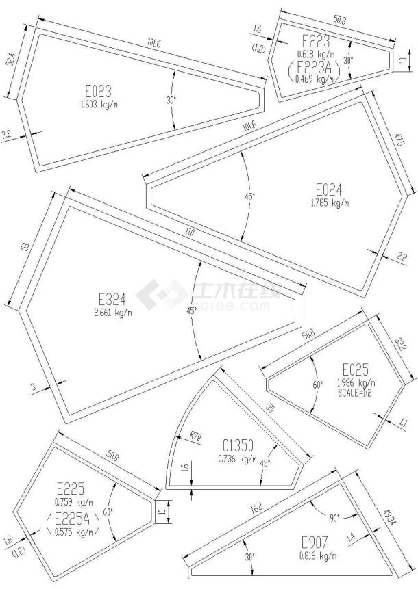 苏州某园林翻修工程铝合金转角管结构设计CAD施工图-图二