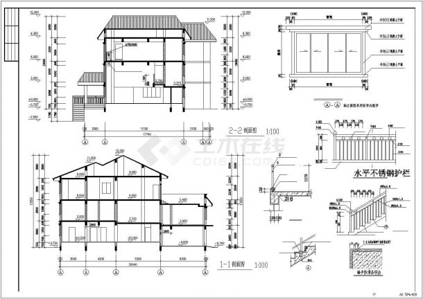 某三层框架结构别墅设计cad全套建施图纸（甲级院设计）-图一