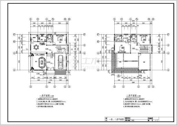 某砖混结构三层别墅设计cad全套建筑施工图（含设计说明，含结构设计）-图二