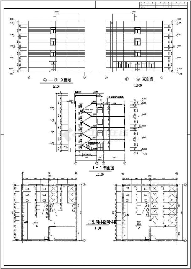某制衣厂四层砖混结构研发楼设计cad全套建筑施工图（ 含设计说明）-图二