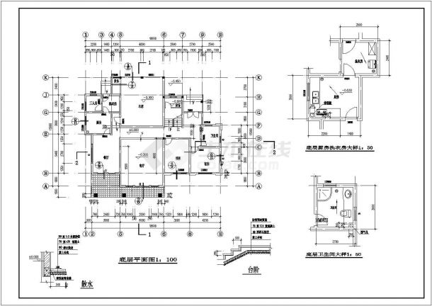 某三框混结构新农村别墅设计cad全套建筑施工图（含设计说明）-图二