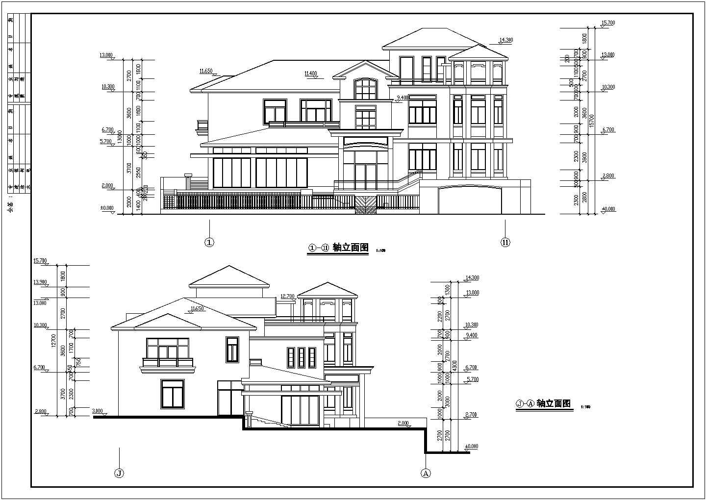 某二层框混结构欧式风格别墅设计cad全套建筑施工图（标注详细）