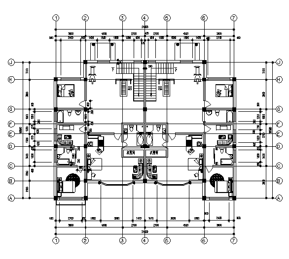 二层欧美别墅建筑施工cad图，共六张