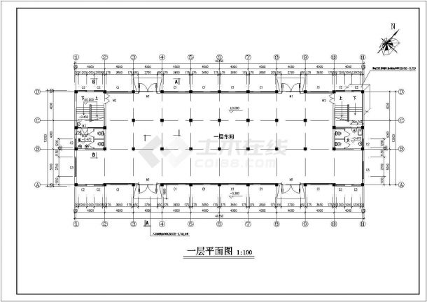某二层框架结构工业厂房设计cad全套建筑施工图（ 含设计说明）-图二