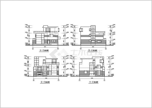某三层框架结构小型别墅设计cad建筑方案图（标注详细）-图二