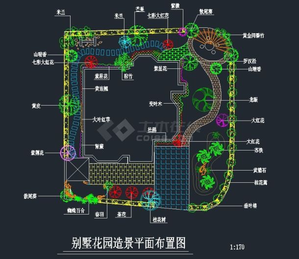 某别墅花园造景设计cad总平面布置图（甲级院设计）-图二
