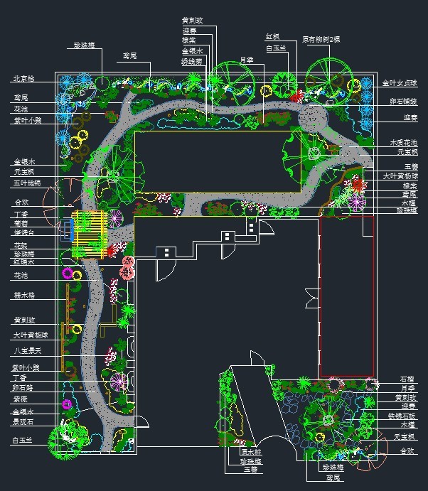 某高级私家花园景观规划设计cad施工总平面图（标注详细）
