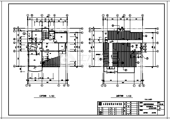 某三层带坡屋顶别墅建筑施工cad图，共五张-图一