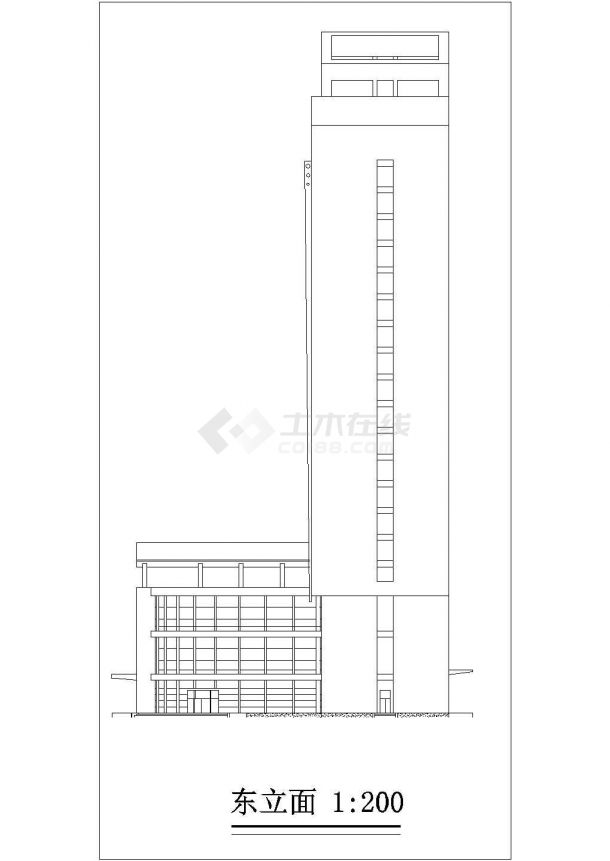 上海市某大学科技园19层框架办公楼立剖面设计CAD图纸-图二