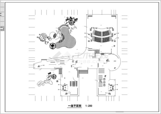 青岛市某高校1万平米4层框架结构艺术中心平立面设计CAD图纸-图一