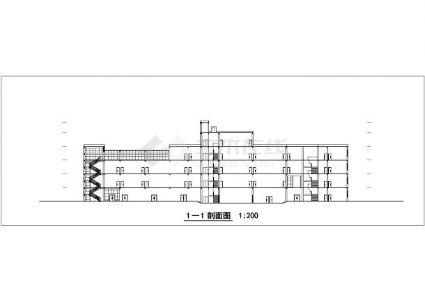 青岛市某高校1万平米4层框架结构艺术中心平立面设计CAD图纸-图二