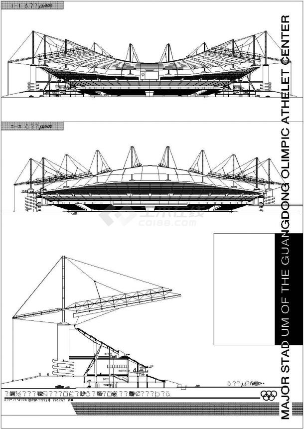 某体育馆设计cad建筑立面方案图纸（标注详细）-图一